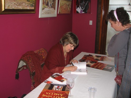 Rosanne Hawke signing copies of "Marrying Ameera"
